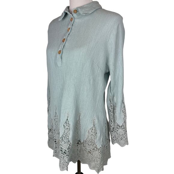 Soft Surroundings Jiada Gauze Tunic, 1X, Blue - Picture 3 of 11